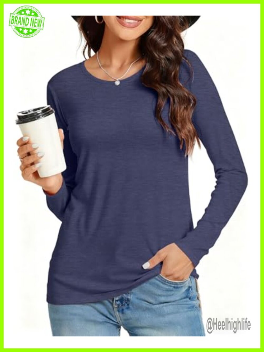 Womens Long Sleeve Crew Neck T-Shirt Cotton Polyester Casual Fit Top